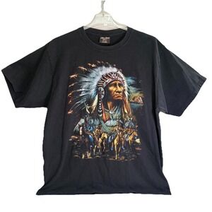 VTG Rock Chang Native Indian Chief Warrior 90’s T-Shirt XXL Black Single Stitch